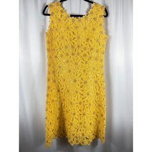 Creazioni Paoli Firenze Vintage 50's Yellow Crochet Flower Sheath Dress‎ Italy